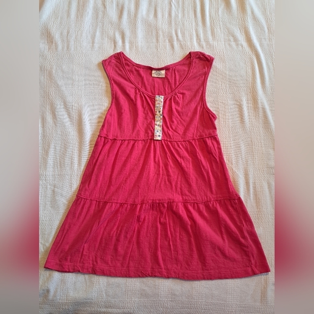 Mini Boden girls 11-12 years pink tank top with flower button placket, vguc